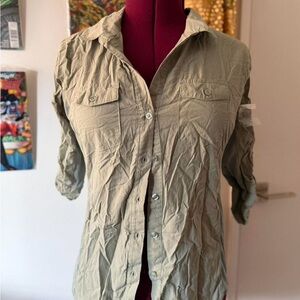 Cavalini Olive Button Down 100% cotton sage green top